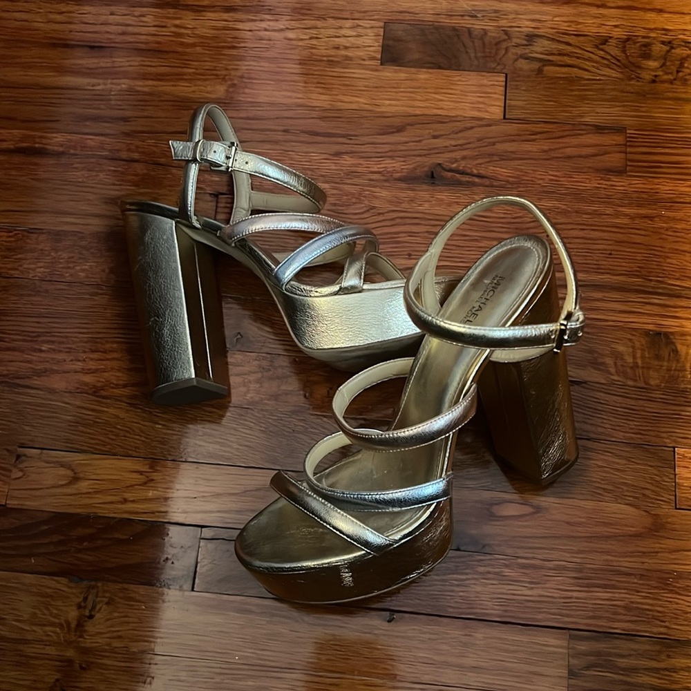Michael Kors Gold, rose gold, silver sandal heels